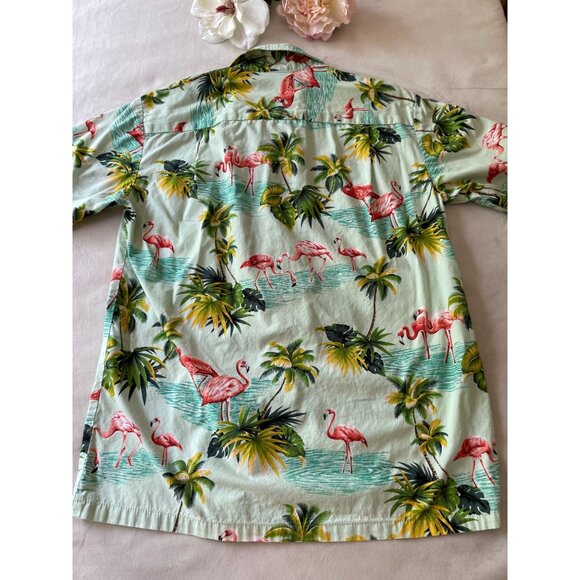 Pacific Legend Hawaiian Flamingo & Palm Print Shirt Size M Cotton - Picture 2 of 8
